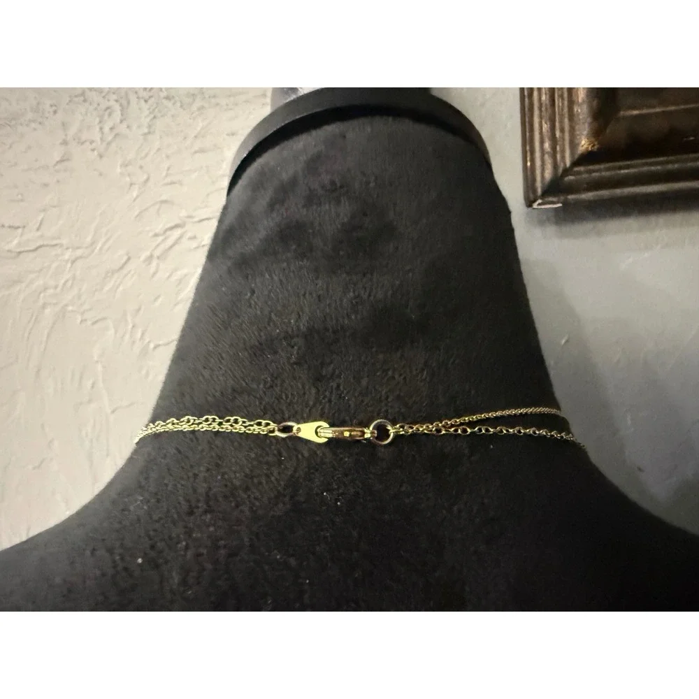 Gold Tone‎ Layered Necklace Faux Turquoise Oval Pendant Teal Tassel Boho Jewelry